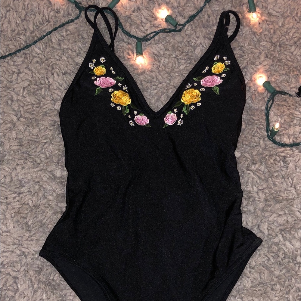 LA Hearts floral embroidery one piece